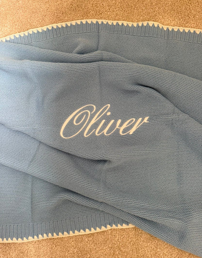 Personalised Knitted Baby Blanket with Embroidered Name