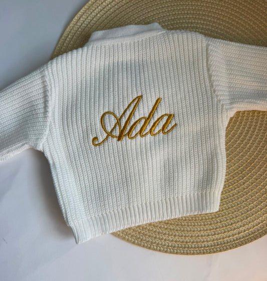 Personalised Baby Cardigan | Embroidered Knitted Ribbed Cardigan