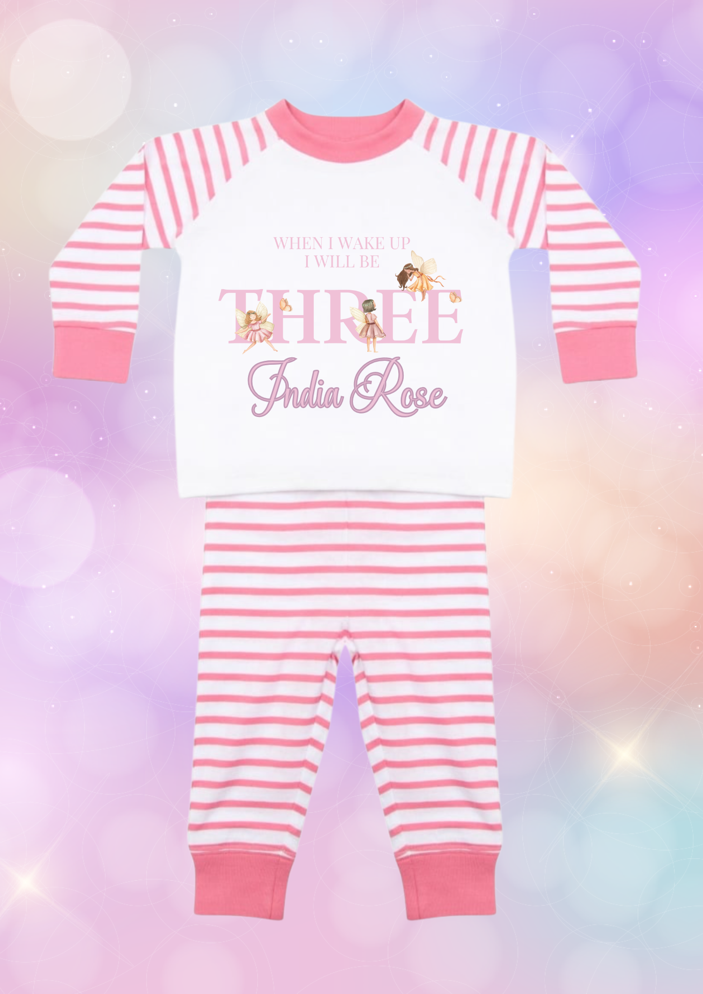Pink striped when I wake up Birthday Fairy Pyjamas