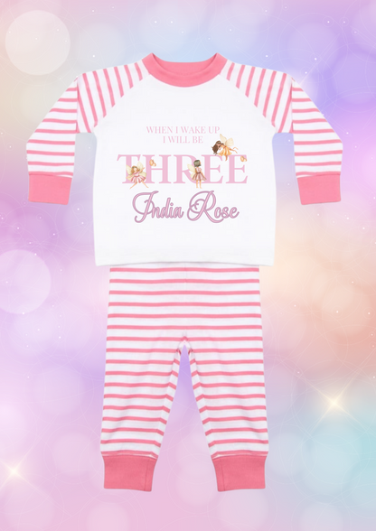 Pink striped when I wake up Birthday Fairy Pyjamas