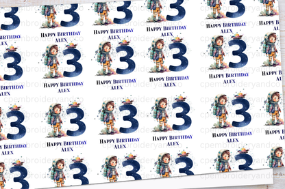 Personalised Space theme  Birthday Wrapping Paper Ages 1-13