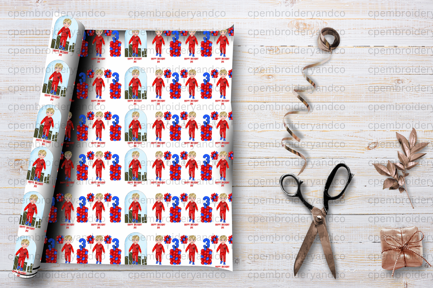 Personalised Superhero Birthday Wrapping Paper – Spidey Boy Design