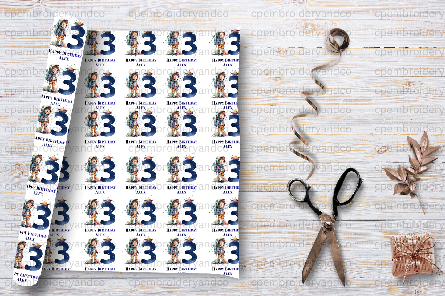 Personalised Space theme  Birthday Wrapping Paper Ages 1-13