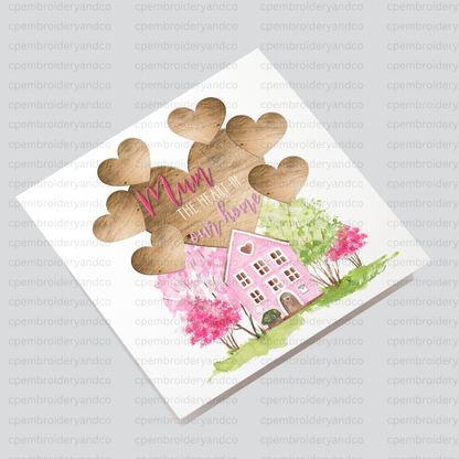 Personalised Mum greeting card featuring Heart of Our Home design. Add up to 8 names on hearts to create a special Mother’s Day or birthday card.
