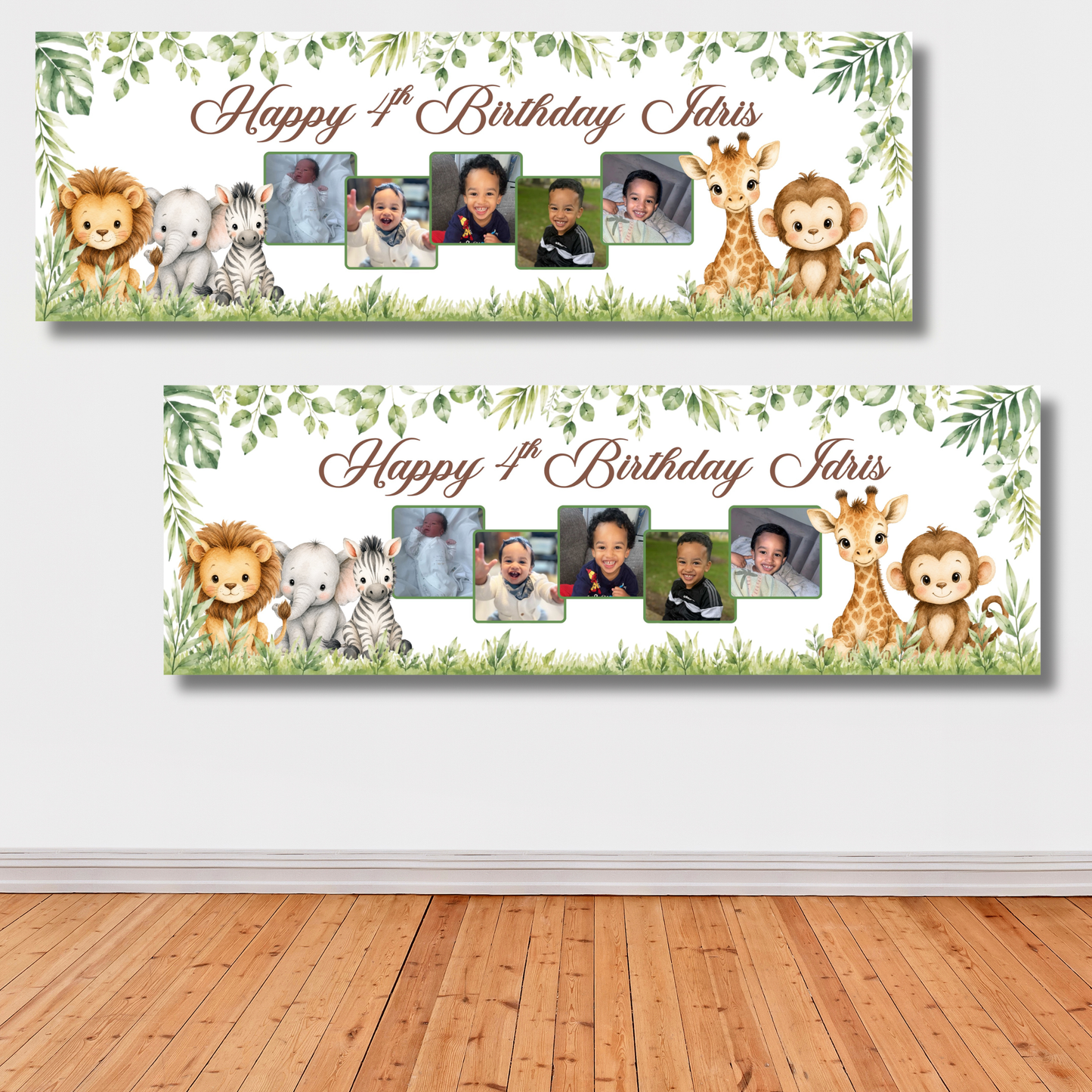 2 x Personalised Animal Theme Photo `Collage Birthday Banner
