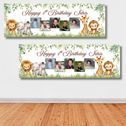 2 x Personalised Animal Theme Photo `Collage Birthday Banner