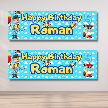2 x Personalised Toy Land Birthday Banner | toy Land Party Decoration | Custom Name Age Banner | Kids Birthday Backdrop