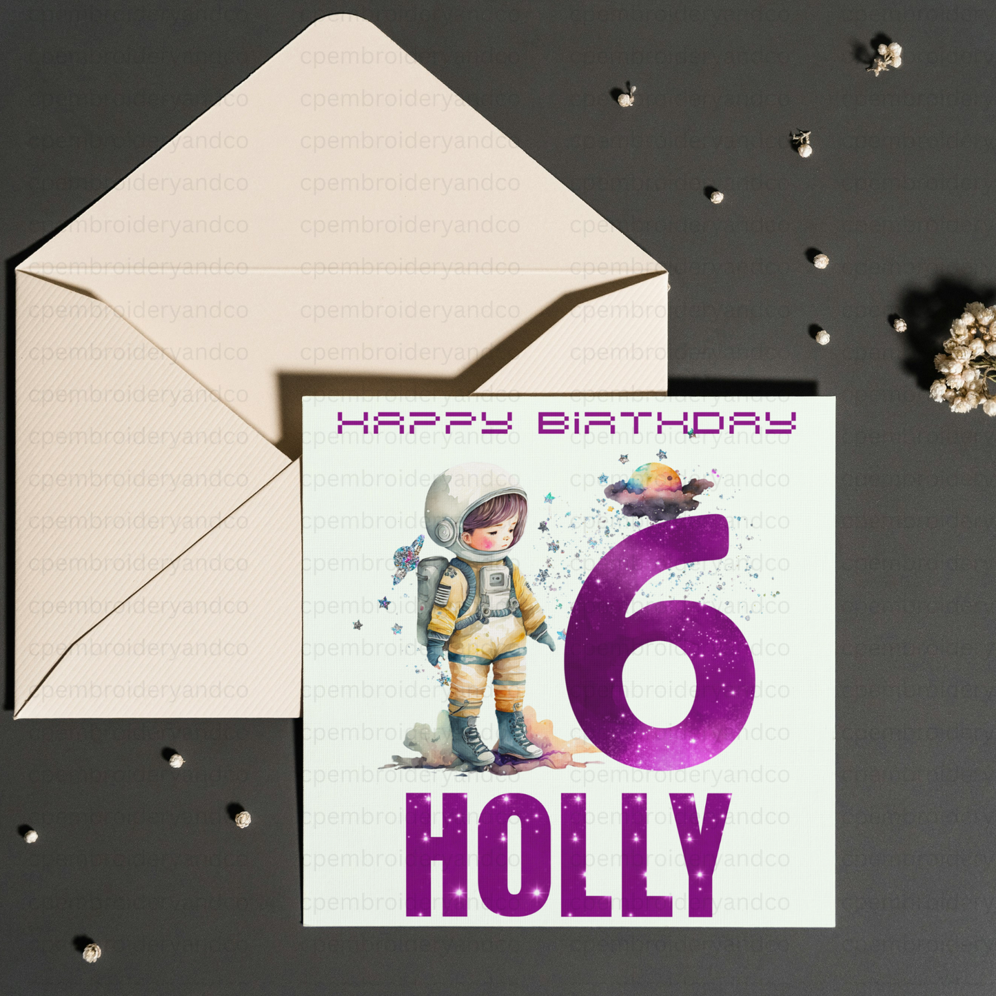 Personalised space themed Birthday card Boy/Girl