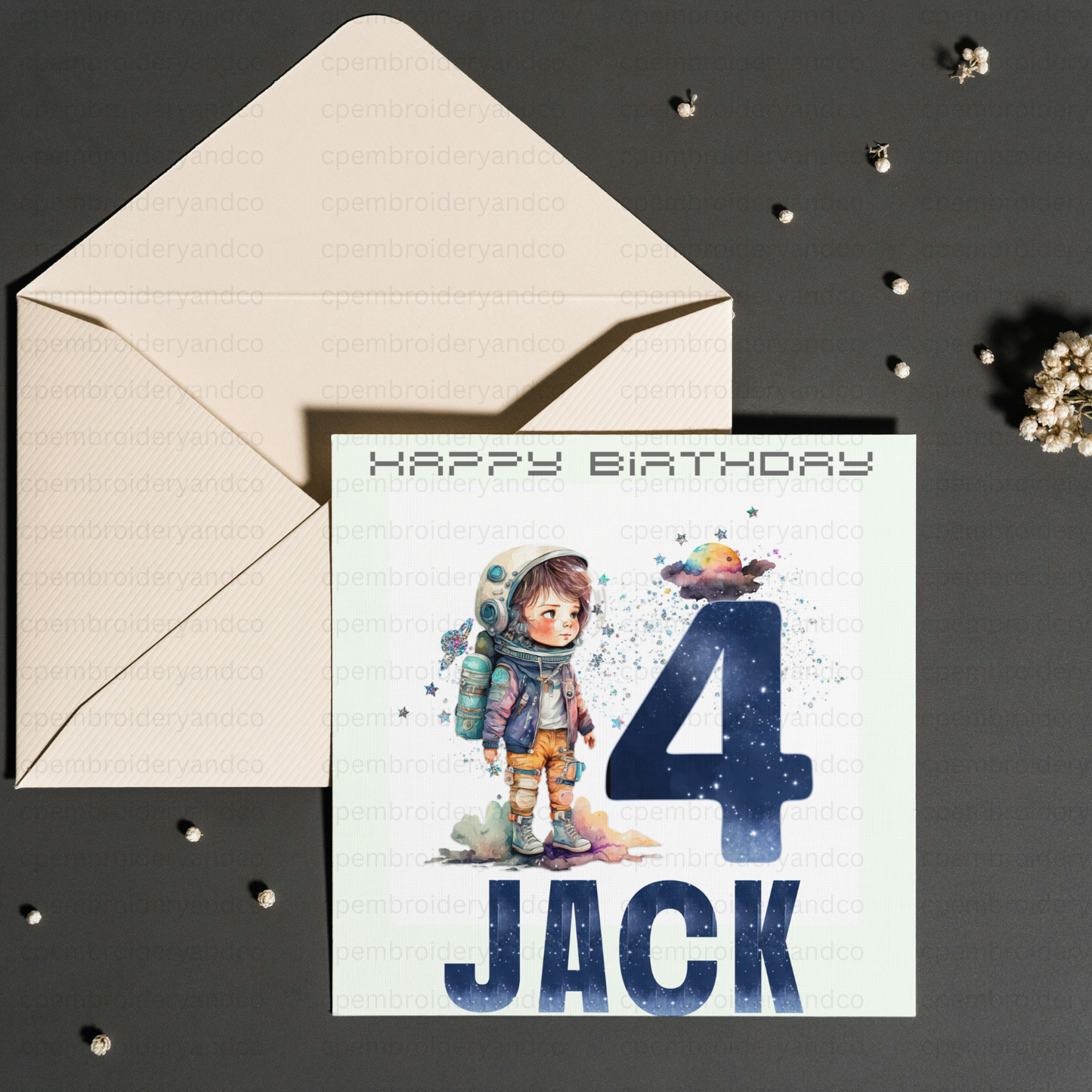 Personalised space themed Birthday card Boy/Girl