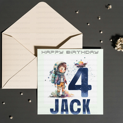 Personalised space themed Birthday card Boy/Girl