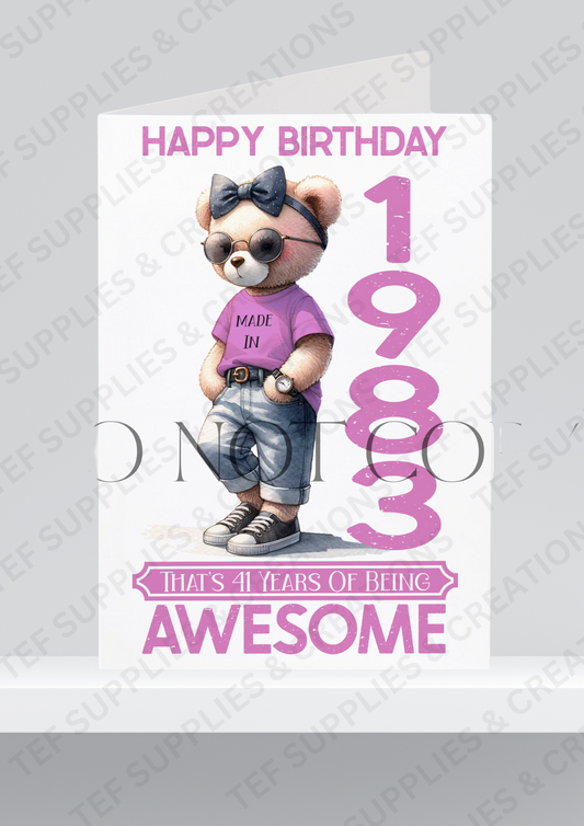 Female Bear Year Birthday Card