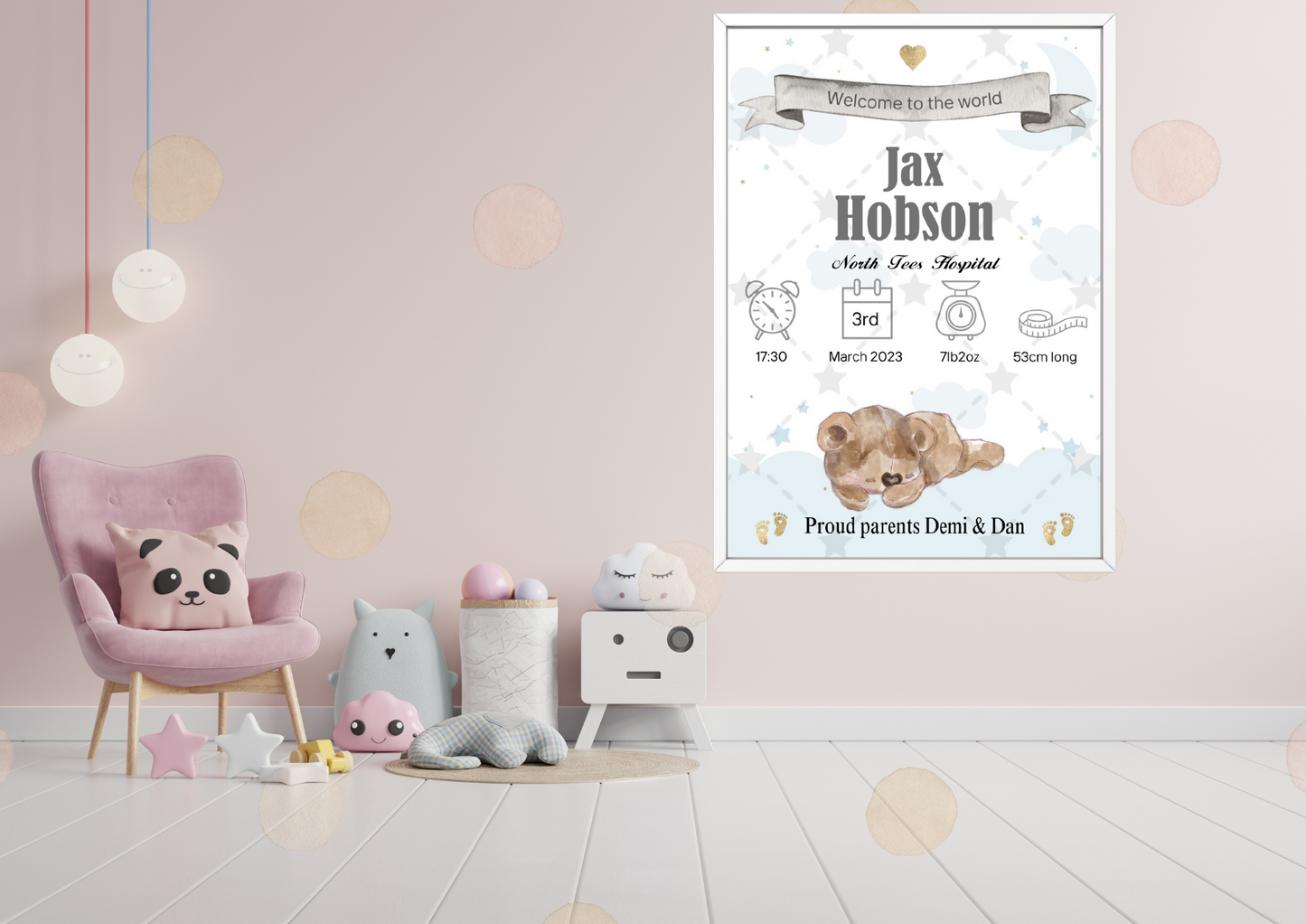 A4 Personalised birth statistics print