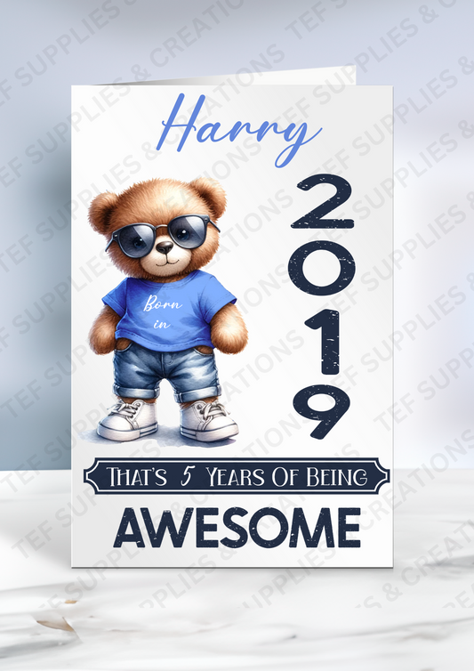 Boy Bear Year Birthday Card