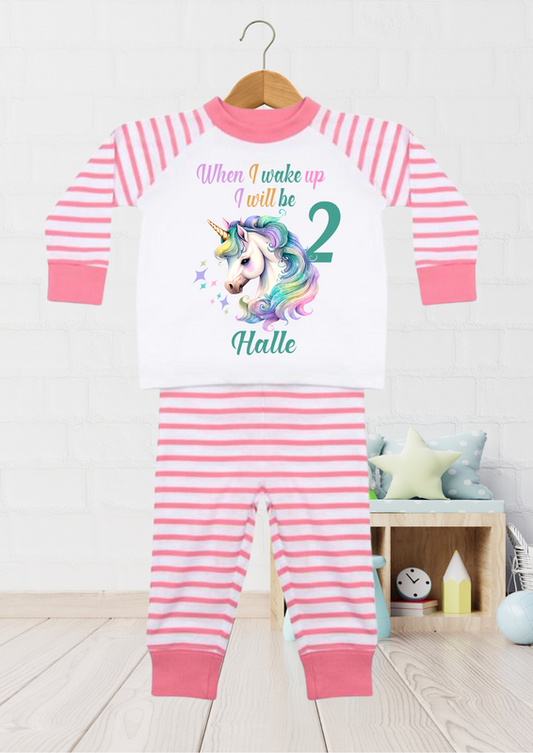 Pink and White stripe Unicorn Print pyjamas